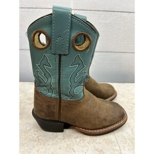 Masterson Boot Co Kids Boots 9 Style RB2010C Brown Blue Leather‎ Pull On Western